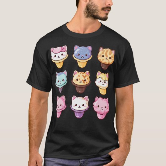 Kawaii Cat Ice Cream Sweets Food Lover (2) T-shirt (Voorkant)