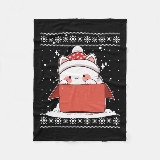 Kawaii Cat In A Box Christmas Schattigee anime Tie Fleece Deken (Voorkant)