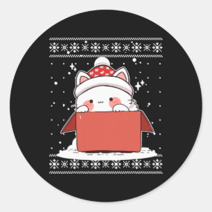Kawaii Cat In A Box Christmas Schattigee anime Tie Ronde Sticker