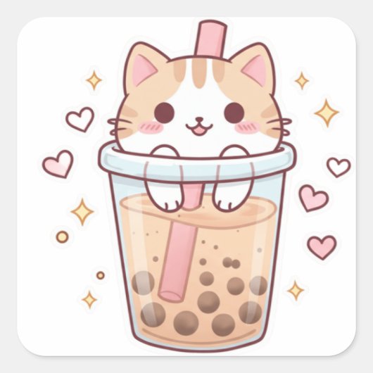 Kawaii Cat in Boba Cup Sticker – So Cute! (Voorkant)
