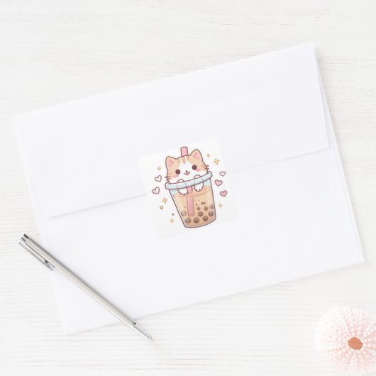 Kawaii Cat in Boba Cup Sticker – So Cute! (Envelop)