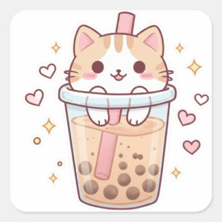 Kawaii Cat in Boba Cup Sticker – So Cute!