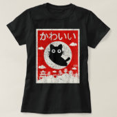 Kawaii Cat Japanese Black Anime Cat Love Retro Vin T-shirt (Design voorkant)