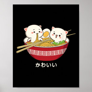 Kawaii Cat Japanese Tokyo Anime Cat Ramen T Shirt Poster