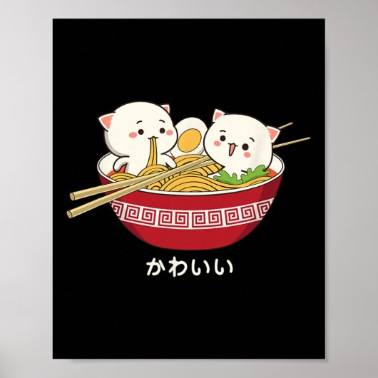 Kawaii Cat Japanese Tokyo Anime Cat Ramen T Shirt Poster (Voorkant)