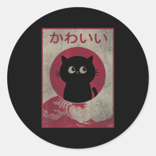 Kawaii Cat Japanse Black Anime Gift Girls Ronde Sticker