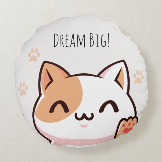 Kawaii Cat Joy Pillow Rond Kussen (Achterkant)