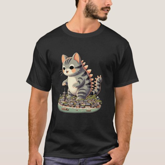 Kawaii Cat Kaiju Catzilla Japans Mannen Vrouwen Ki T-shirt (Voorkant)