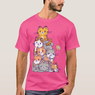 Kawaii Cat Kitty Meowtain Cats Pile Chibi Wom T-shirt