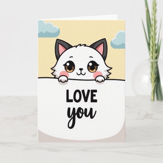 Kawaii Cat Love You Greeting Card Kaart (Voorkant)