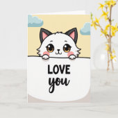 Kawaii Cat Love You Greeting Card Kaart (Gele Bloem)