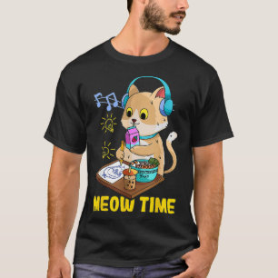 Kawaii Cat Loves Ramen Bubble Tea Music en Manga T-shirt
