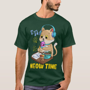 Kawaii Cat Loves Ramen Bubble Tea Music en Manga T-shirt