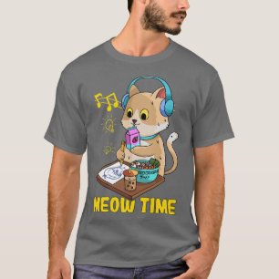 Kawaii Cat Loves Ramen Bubble Tea Music en Manga T-shirt