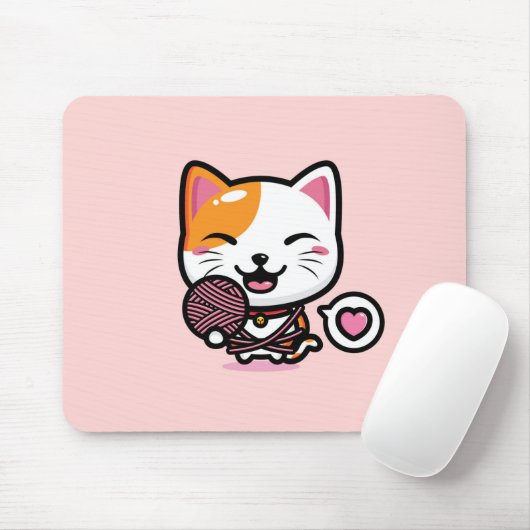 Kawaii Cat met de Muismat van Yarn (Met muis)