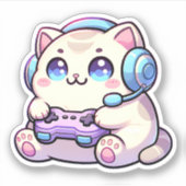 Kawaii Cat met Game Controller Pastel Sticker (Voorkant)