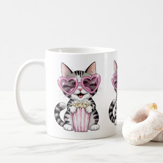 Kawaii Cat Mok – Schattige Hartbril Kat Coff (Met donut)