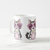 Kawaii Cat Mok – Schattige Hartbril Kat Coff (Voorkant links)