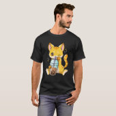 Kawaii Cat Neko Kat Boba Cute Bubble Milk Tea Lo T-shirt (Voorkant volledig)