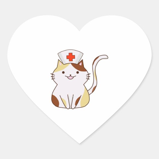 Kawaii Cat Nurse Hart Sticker (Voorkant)