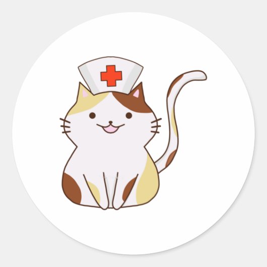 Kawaii Cat Nurse Ronde Sticker (Voorkant)