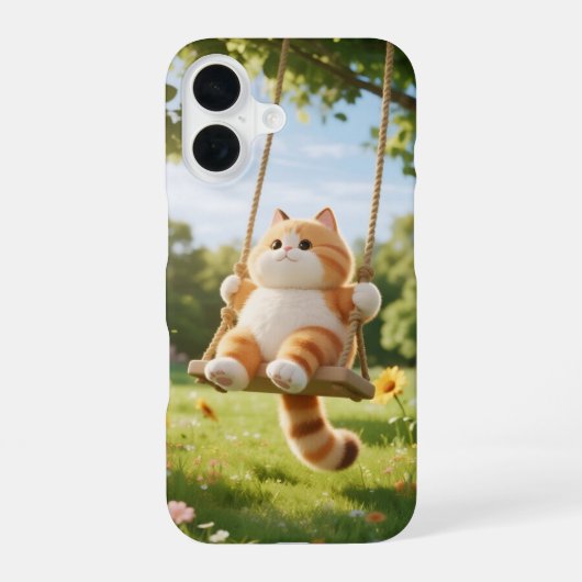 Kawaii Cat op Swing Phone Case iPhone 16 Hoesje (Achterkant)