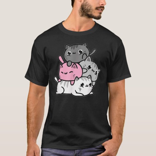 Kawaii Cat Pile Demigirl Pride T-shirt (Voorkant)
