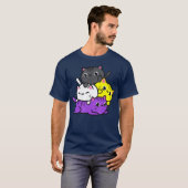 Kawaii Cat Pile Nonbinary Pride T-shirt (Voorkant volledig)