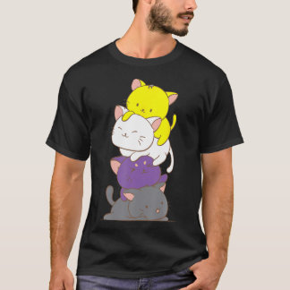 Kawaii Cat Pile T-Shirt LGBTQ Niet Binaire Pride F
