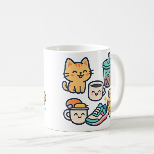 Kawaii Cat Pizza Bubble Tea Coffee – Schattigee Mo Koffiemok (Voorkant rechts)