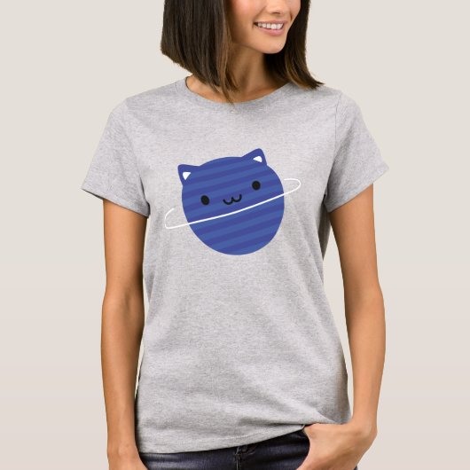 Kawaii Cat Planet in Space T-shirt (Voorkant)