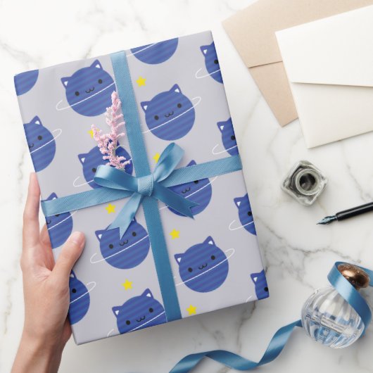 Kawaii Cat Planets in Space Cadeaupapier (Geschenken)