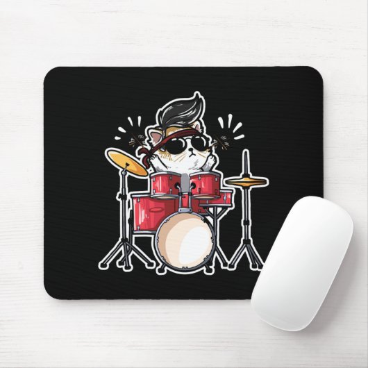 Kawaii Cat Playing Drummer Cats Lover Muismat (Met muis)