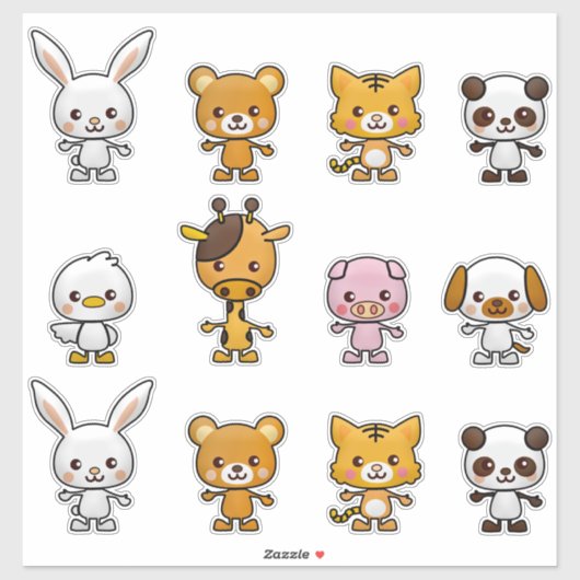 Kawaii Cat Rabbit Tiger Beer Duck Dog Animals Sticker (Vel)