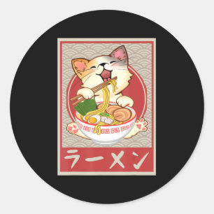 Kawaii Cat Ramen Anime  Japanse Gift Girls Ronde Sticker
