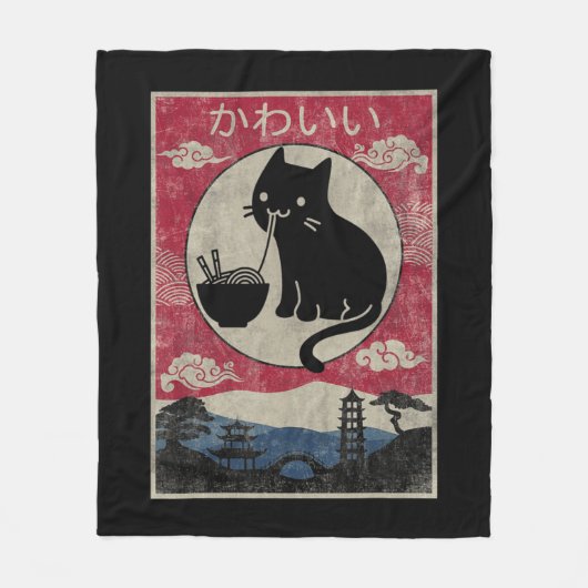  Kawaii Cat Ramen Anime Japanse Kinder meisjes Fleece Deken (Voorkant)