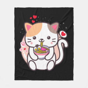 Kawaii Cat Ramen Anime Japanse voedselmeisjes Offi Fleece Deken