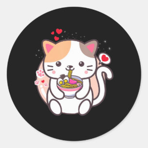 Kawaii Cat Ramen Anime Japanse voedselmeisjes Offi Ronde Sticker