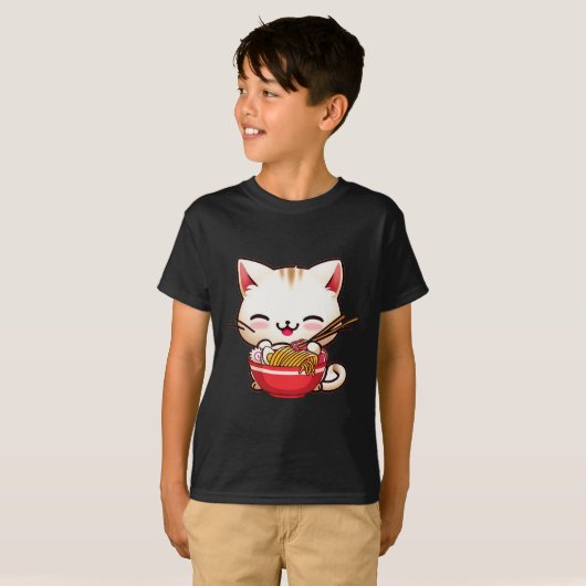 Kawaii Cat Ramen houden van Japans eten Funny Anim T-shirt (Voorkant volledig)