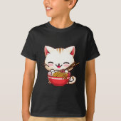 Kawaii Cat Ramen houden van Japans eten Funny Anim T-shirt (Voorkant)