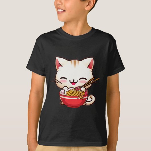 Kawaii Cat Ramen houden van Japans eten Funny Anim T-shirt (Voorkant)