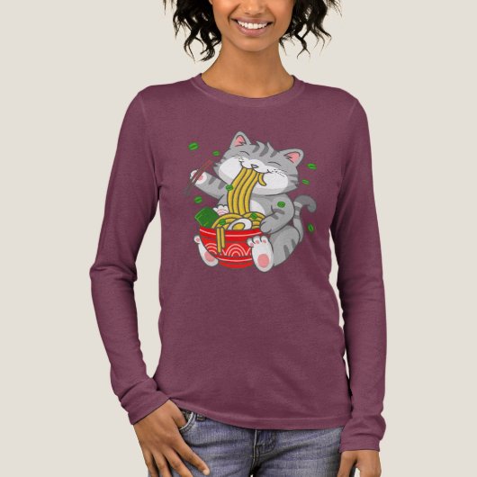 Kawaii Cat Ramen Noodle Funny Pet Cat Tri-Blend Shirt (Voorkant)