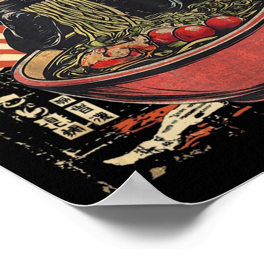Kawaii Cat Ramen Noodle Grappige Japanse anime Man Poster (Hoek)