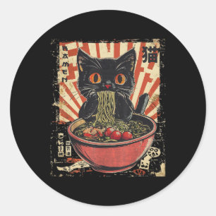 Kawaii Cat Ramen Noodle Grappige Japanse anime Man Ronde Sticker