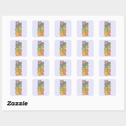 Kawaii Cat Stack Waterverf Pastel Sticker (Vel)