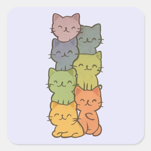 Kawaii Cat Stack Waterverf Pastel Sticker (Voorkant)