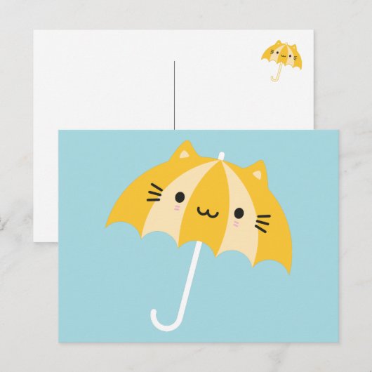 Kawaii Cat Umbrella Briefkaart (Voorkant / Achterkant)