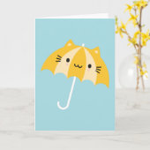 Kawaii Cat Umbrella Kaart (Gele Bloem)