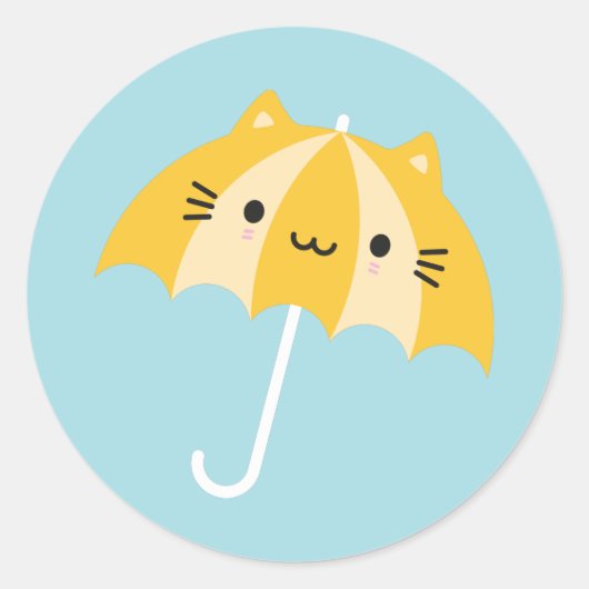 Kawaii Cat Umbrella Ronde Sticker (Voorkant)