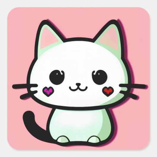 Kawaii Cat Vierkante Sticker (Voorkant)